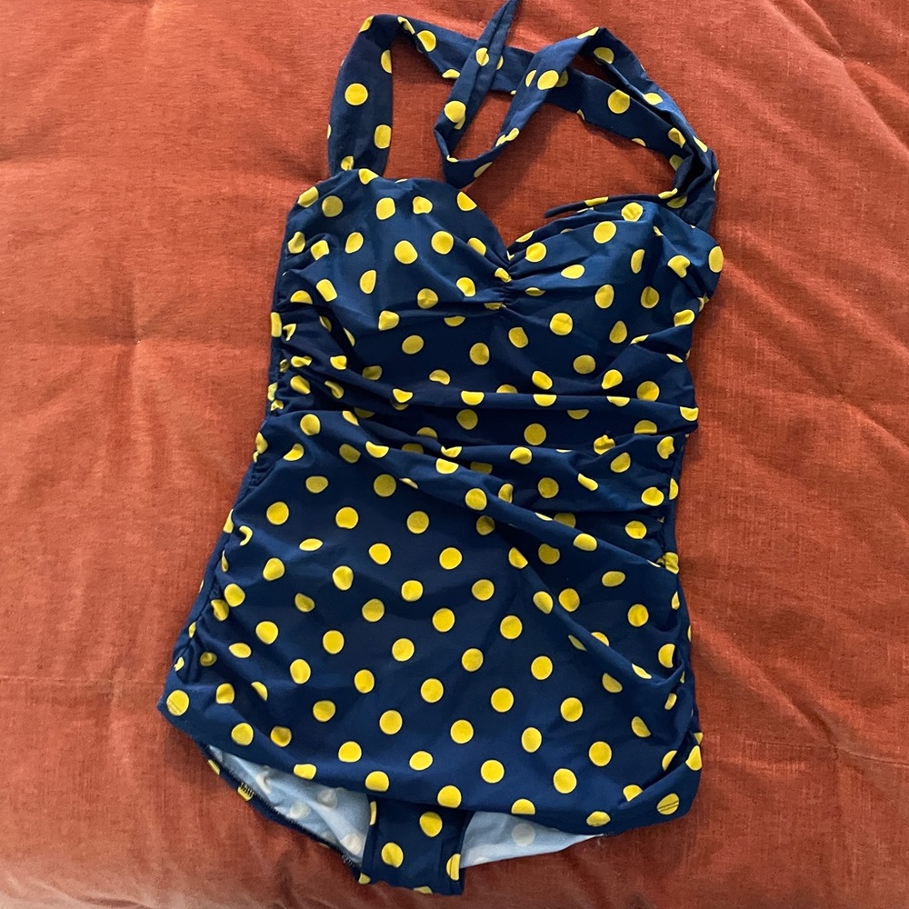 ModCloth retro navy polka dot swim size 16